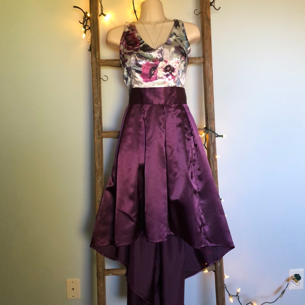 Handmade Floral and Plum Satin Bridesmaid Dress